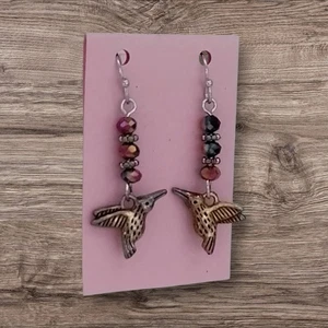 Handcrafted IRRIDESCENT BEADS HUMMINGBIRD Double-Sided Dangle Drop Earrings - Picture 1 of 24