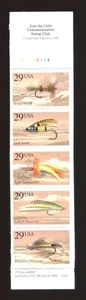 US Stamps - Booklet Strip of 5 - Sc# 2545-49 - Fishing Flies - MNH - Picture 1 of 1
