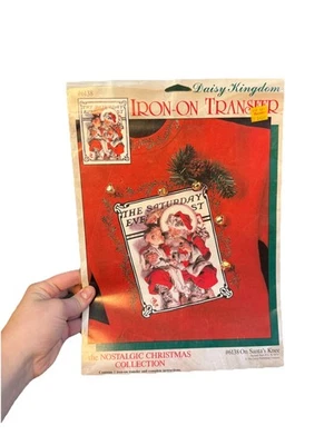 Винтажный Рождественский утюг передачи графика на колене Санта суббота вечерняя почта - Изображение 1 из 2