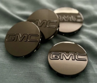 Set Of 4 GMC 3.25 Inches Gloss Black Wheel Center Caps Fits Sierra Yukon Denali - Image 1 of 4
