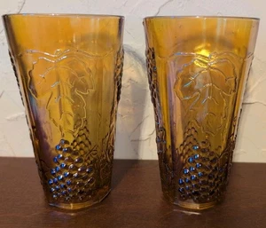 Indiana Glass Amber Carnival Harvest Grape Set of 2 Drinking Glasses Tumblers - Picture 1 of 5