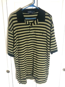 Vintage Polo Ralph Lauren Striped Waffle Knit Shirt LT TALL Black Khaki Striped - Picture 1 of 6