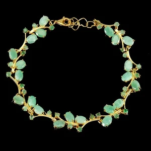 925 Sterling Silver Bracelet Oval Emerald 6x4mm Natural Gemstone Jewelry 7.5in - Picture 1 of 14