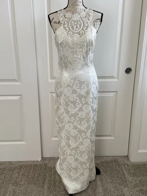 Vintage Jessica McClintock Bridal Wedding Dress Floral & Beaded Halter Size 10 - Image 1 of 4
