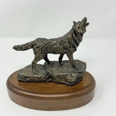Vtg Bronze Wolf “The Call Of The Wild” Wally Shoop Wood Base Signed #109/500 COA - Image 1 of 4