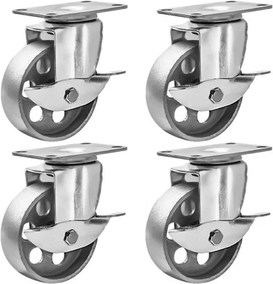 ONLINE BEST SERVICE 4 All Steel Swivel Plate Caster Wheels w Brake Lock Heavy Duty High-gauge Ste...