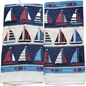 Juego de 2 toallas de cocina impresas iguales (15"x25") NÁUTICAS, VELEROS MULTICOLORES, MI - Imagen 1 de 16