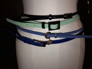 LOTx 4 skinny slim belts mint green cobalt royal blue black leather suede patent - Picture 1 of 7