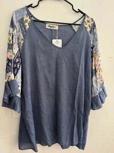 HAPTICS By Holly Harper 3/4 Sleeve Mix Media Boho Floral Print Blouse Size 1x - Picture 1 of 5