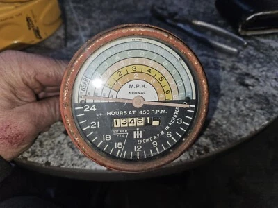 Farmall 300 350 400 450 IH tractor ORIGINAL tachometer w/ holder bracket Turns  - Image 1 of 4