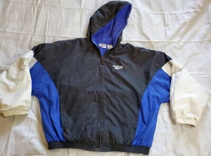 VTG Reebok Winter Full Zip Jacket Coat Black Blue White Colorblock Mens Large - Picture 1 of 8