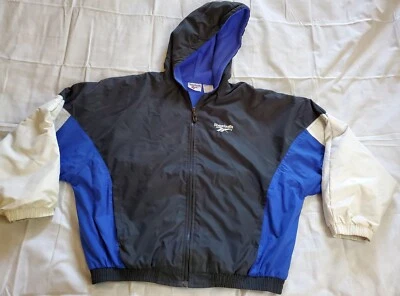 VTG Reebok Winter Full Zip Jacket Coat Black Blue White Colorblock Mens Large - Image 1 of 4