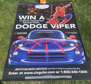 2002 SPIDER-MAN DODGE VIPER CINGULAR Multi Ad Banner HUGE Approx 4’by6’ Original - Picture 1 of 6