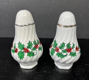 WEIHNACHTEN FEIERTAGE SALZ UND PFEFFERSTREUER Spirale Stechpalme und Beere Set Vintage  - Bild 1 von 7