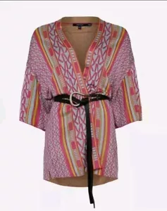 karen millen logo striped belted kimono knit topPink/multi-coloured Sz M BNWT  - Picture 1 of 14