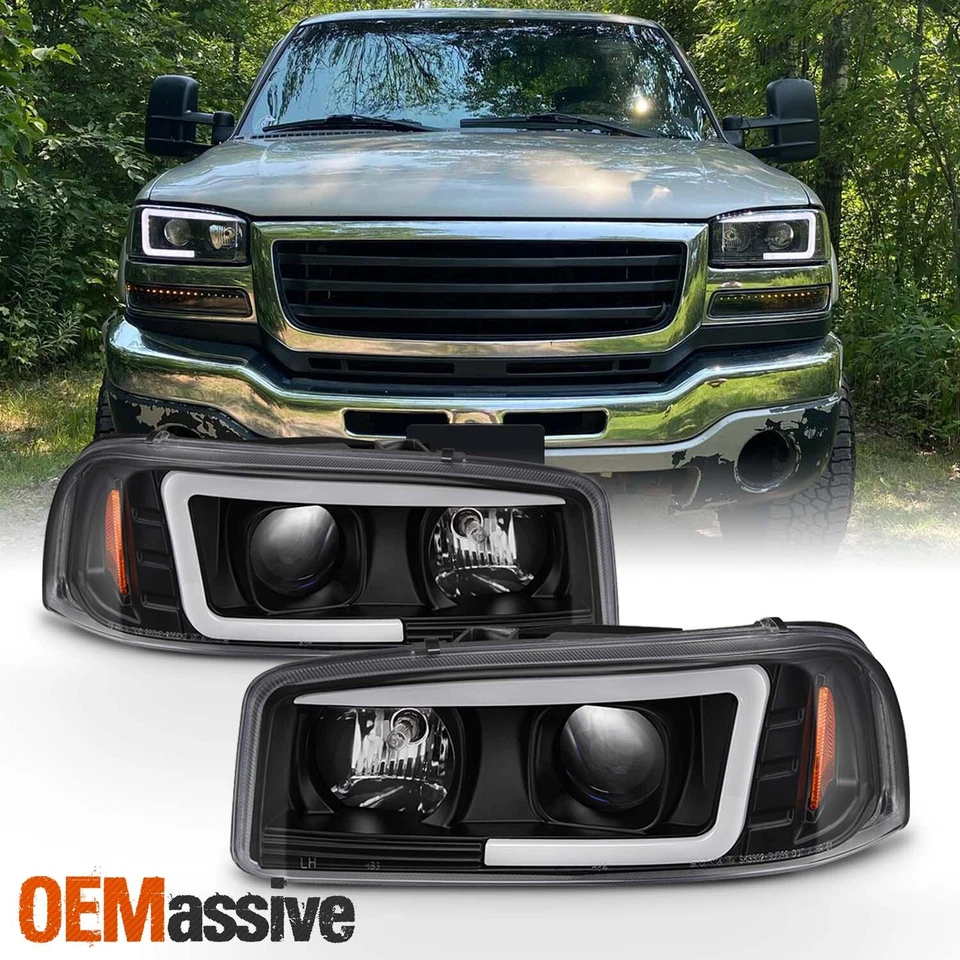 Faros proyectores tubo LED negro para 99-06 GMC Yukon Sierra 1500/2500 HD/3500 Foto 1 de 4