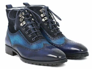 Paul Parkman Wingtip Boots Blue Suede & Leather (ID#971-BLU) - Picture 1 of 5