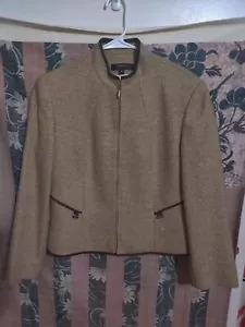 Vintage BANU PARIS Women's Beige Wool Silk Tweed Collared Zip Blazer Jacket Sz8 - Picture 1 of 4