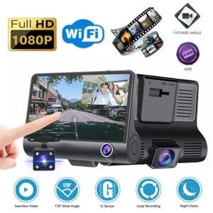 4"Dash Cam 3 Channel 1080P Front Cabin Rear Car Dashboard Recorder Camera - Picture 1 of 18