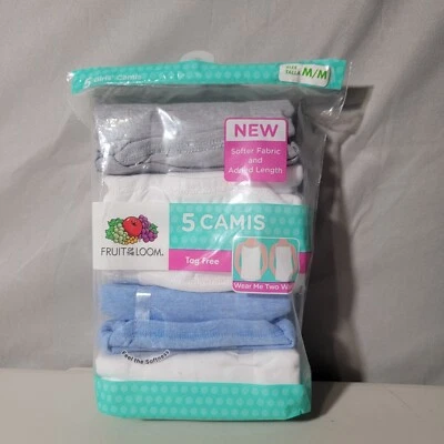 Fruit of the Loom Camis Girls M Wear Me Two Ways Tag Free 5 Pack Blue White Gray - Image 1 of 4