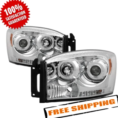 Spyder 5010018 Chrome Halo LED Projector Headlights for 2006-2008 Dodge Ram 1500 - Imagem 1 de 4
