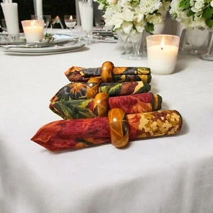 Wooden Napkin Rings & Floral Cotton Napkins Set of 4 (PI3) - Picture 1 of 6