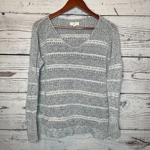 Lou & Grey Ann Taylor V Neck Cotton Open Knit Striped Pullover Sweater SZ S - Picture 1 of 6