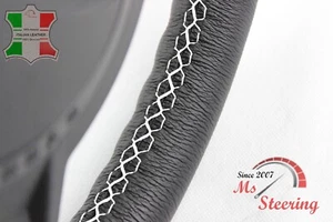 FOR RANGE ROVER SPORT  BLACK LEATHER STEERING WHEEL COVER, WHITE 2 STIT - Picture 1 of 11