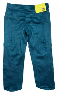 Girls All In Motion Capri Legging Size S 6/6X Sparkle Dark Teal Green Pockets - Picture 1 of 8