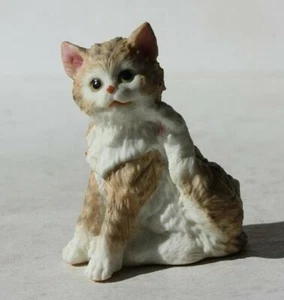 Cat Kitten Figurine Resin Cat Sitting Scratching Pink Ears Playful Pose Figurine - Picture 1 of 1