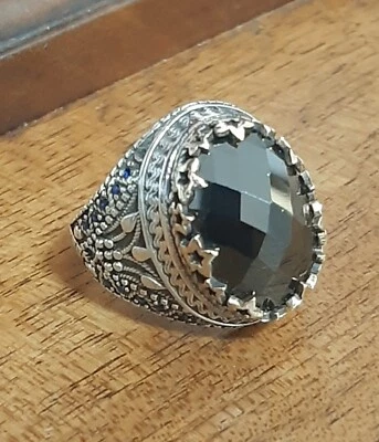 ANELLO UOMO  ARGENTO 925 Sterling pirata onice solitario inciso Ring Men $ - Immagine 1 di 4