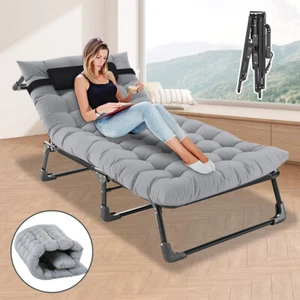 SLSY Adjustable 4-Position Portable Folding Camping Cot Reclining Chaise w/ Mat - Picture 1 of 12