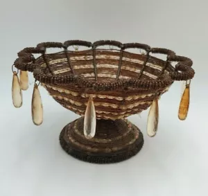 Vintage Metal Wire Beaded Fruit Bowl Pedestal Basket Amber Brown Glass Beads 8" - Picture 1 of 8