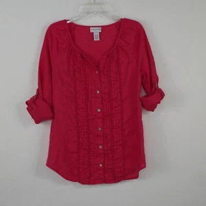 Camisa túnica Soft Surroundings rosa lino boho botones talla S mangas con lengüeta enrollable - Imagen 1 de 14