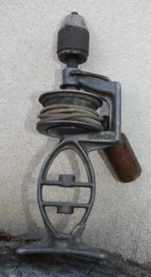 ancienne rare chignole perceuse vilebrequin a corde ( l a souris  bt s.g.d.g. ) - Photo 1/4