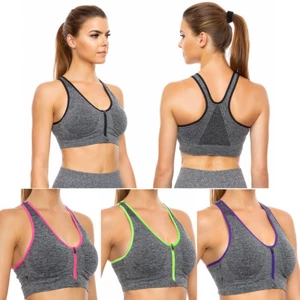 Women Sports Bra Front Zipper Gym Padded Push Up Fitness Seamless Top FG3738 - Picture 1 of 5