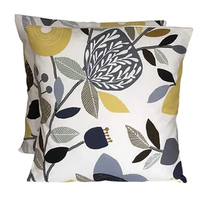 2 x 16” Scandinavian Floral Pomegranate Trail Ochre Navy Cushion Covers - Picture 1 of 2