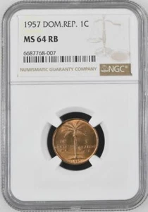 Dominican Republic 1 Centavo 1957 NGC MS 64 RB - Picture 1 of 2