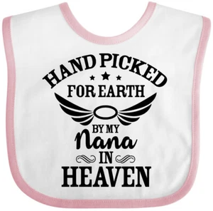 Inktastic Handpicked For Earth By My Nana In Heaven With Angel Wings Baby Bib Na - Picture 1 of 11