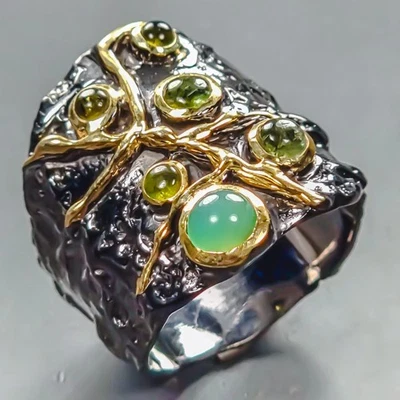 Handmade Natural Chrysoprase Ring 925 Sterling Silver Size 8 /R443098 - Image 1 of 4