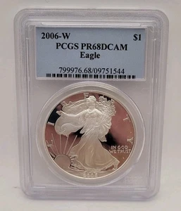 2006-W $1 PCGS PR68DCAM Silver Eagle Proof Deep Cameo ASE Slab Graded  - Picture 1 of 2
