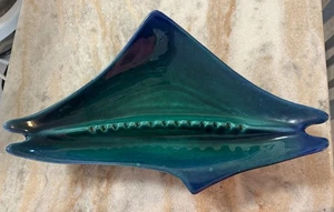 Mid Century Table Ashtray California Pottery Blue Abtract Sail Fish or Skate 14" - Picture 1 of 4