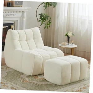 Comfy Lounge Chair with Ottoman, Single Seat Lazy Sofa Couch with High White - Picture 1 of 8