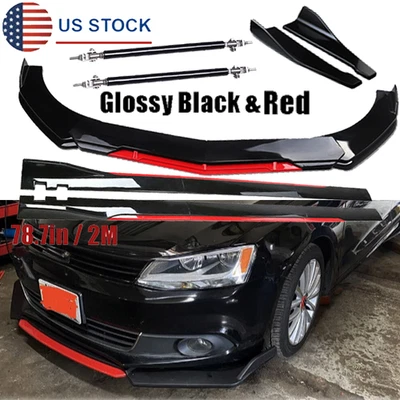 Front Bumper Lip Splitter Spoiler Glossy Black +Red For Volkswagen EOS 07-16 - Image 1 of 4