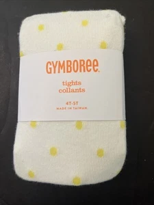 NWT Girl 4T-5T Gymboree POCKET OF SUNSHINE cotton WHITE TIGHTS Yellow Polka Dots - Picture 1 of 2