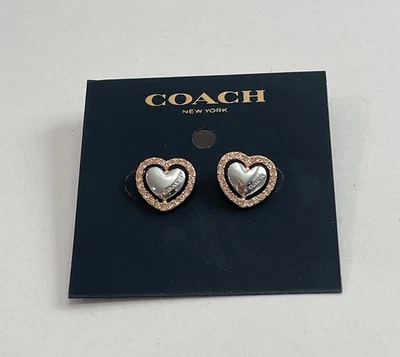Coach Stud Earrings Heart Shape - Rose Gold / Silver New - Image 1 of 2