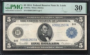 1914 $5 ST LOUIS FRN FEDERAL RESERVE NOTE PMG 30 Fr 875a - Picture 1 of 2