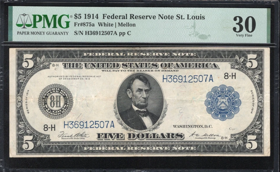 1914 $5 ST LOUIS FRN FEDERAL RESERVE NOTE PMG 30 Fr 875a - Image 1 of 2