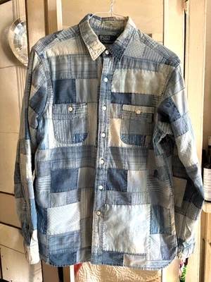 Ralph Lauren Polo Cowboy  Sportsman Patchwork Aztec Western Denim Jean Shirt s L - Image 1 of 4