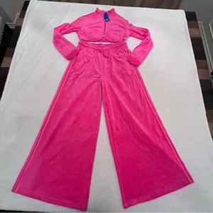 NWT Adidas x Jeremy Scott Velour Top & Bottoms Track Suit Pink Women’s Sz L - Picture 1 of 16